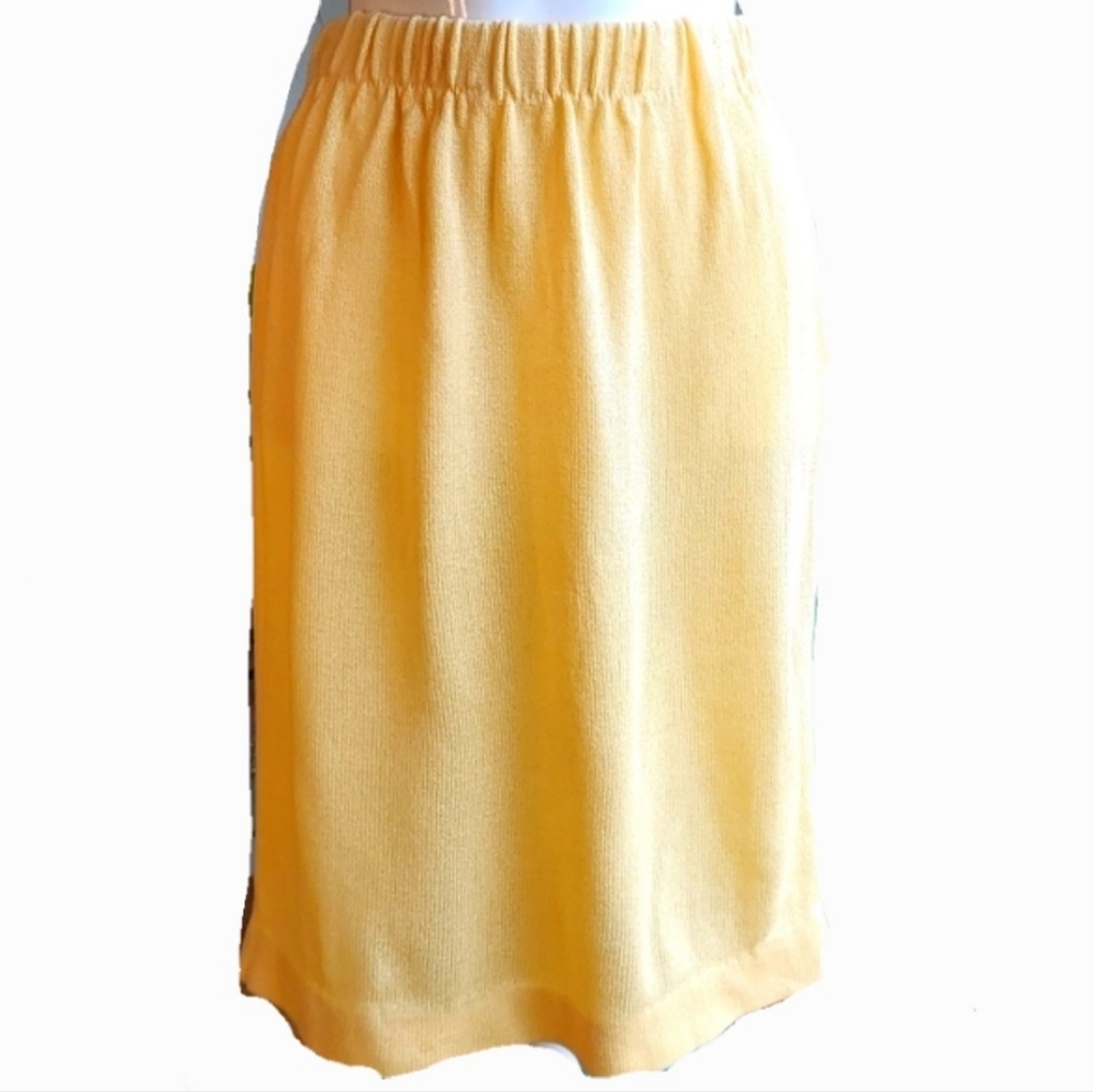 Vintage San Remo Yellow Knit Skirt Elastic Waistline Size Small